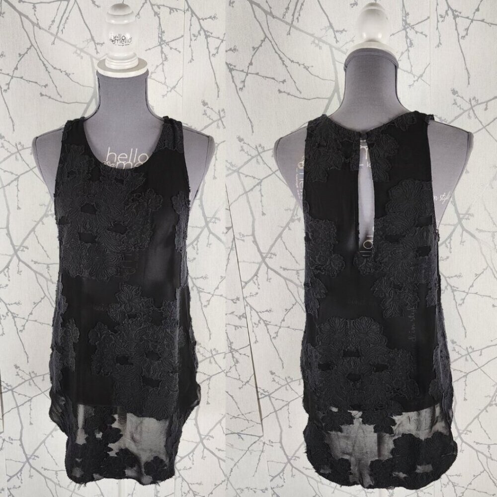 Wilfred Black Floral Jacquard Keyhole Back Sheer Sevres Tank Fairy